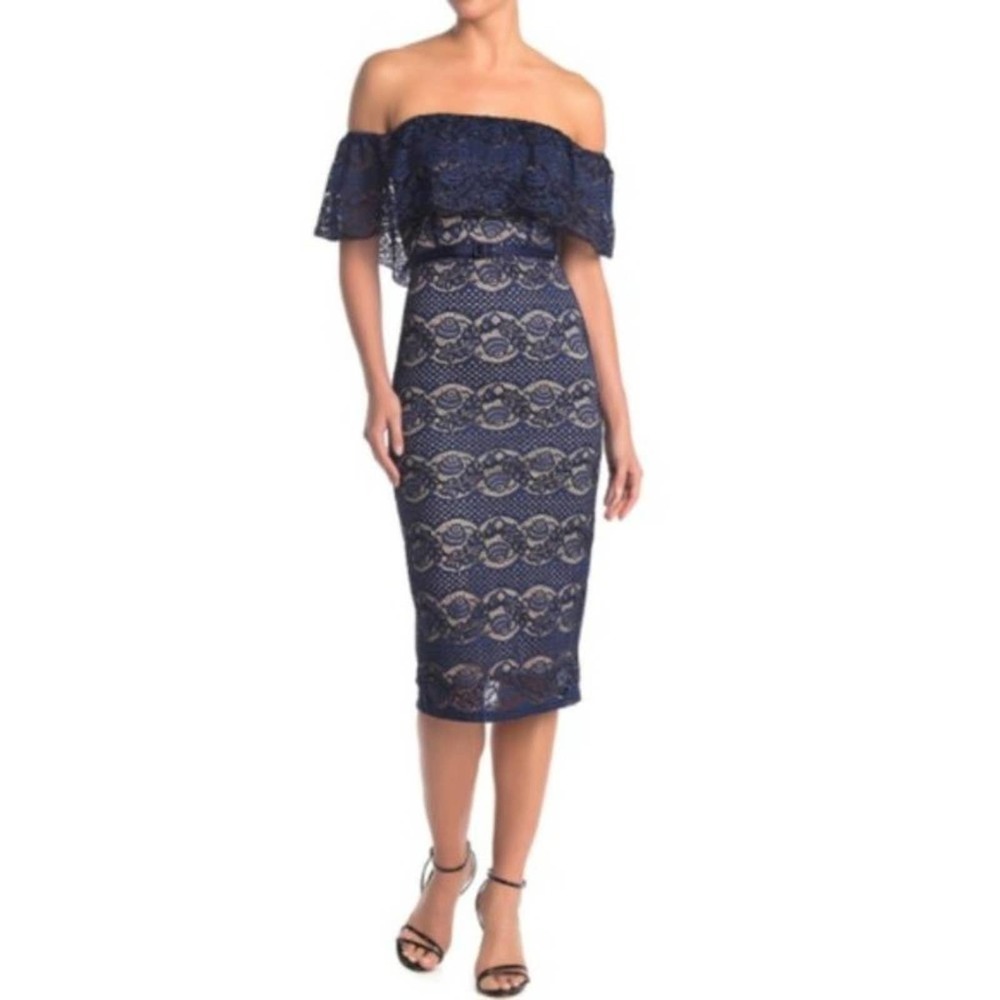 A. Calin Off Shoulder Flutter Lace Midi Dress - Picture 6 of 7